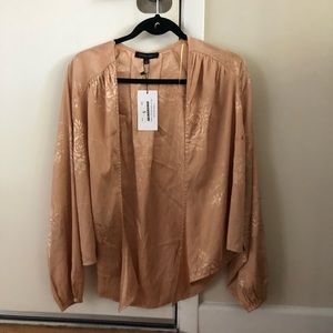 Cotton Candy beige wrap shirt with rose detail